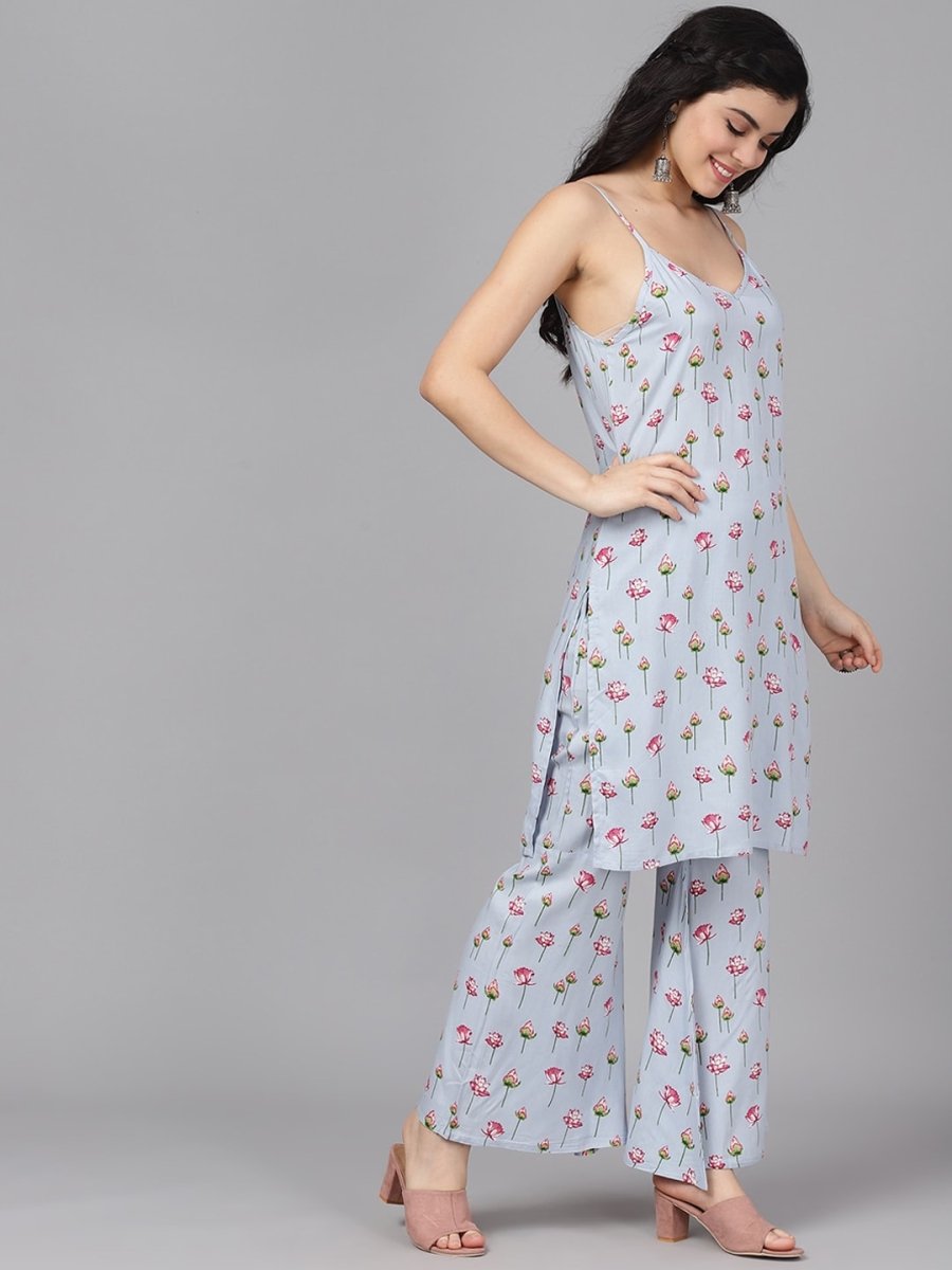 Aks Floral Printed Regular Kurta With Sharara | Grocsy