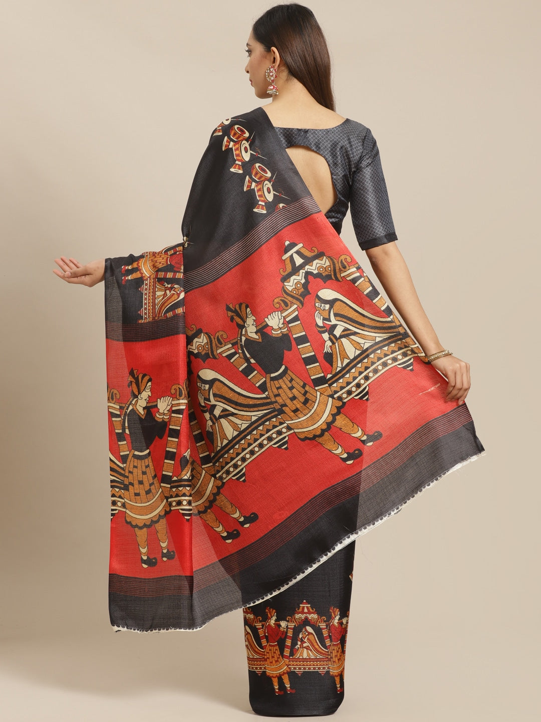 Saree Mall Black & Red Printed Saree | Grocsy