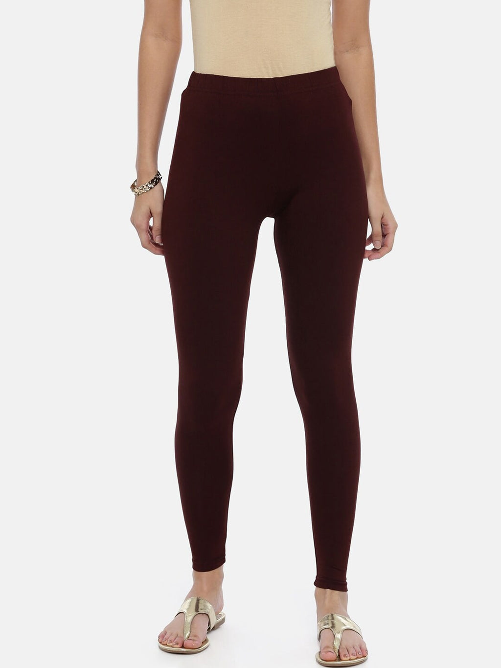 Souchii Brown Solid Slim-Fit Ankle-Length Leggings | Grocsy