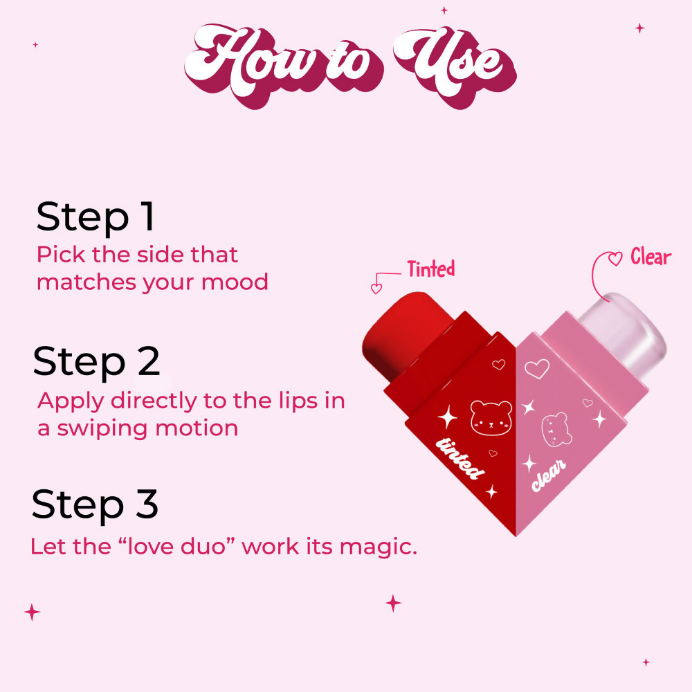 Blue Heaven Love Duo 2-In-1 Clear & Tinted Lip Balm - Pookie (Clear + Strawberry) | Grocsy
