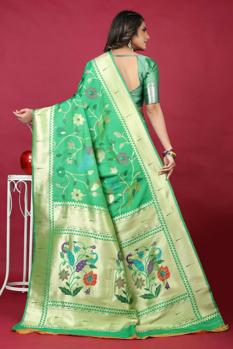 Jyoti Fashion Women's Green Paithani Silk Zari Woven Saree with Blouse | Grocsy