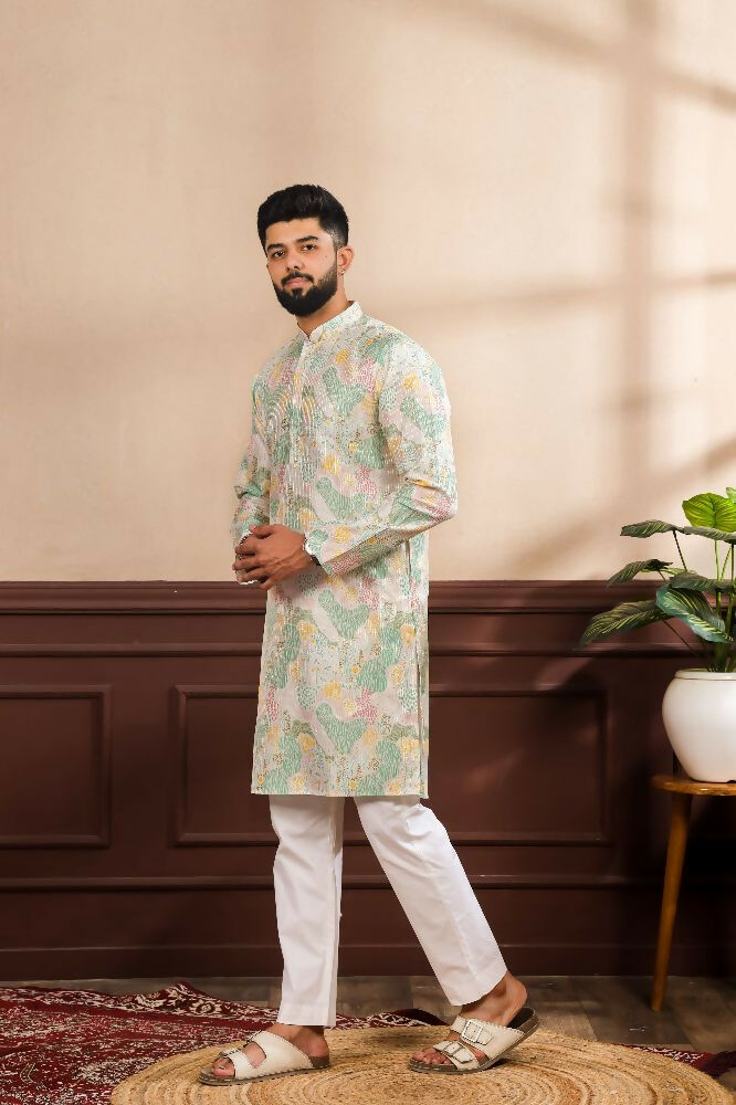 Multy Art Silk Digital Printed, Embroidery Work Kurta Set - Mahotsav | Grocsy
