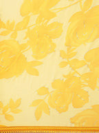Sangria Yellow Floral Pure Chiffon Saree | Grocsy