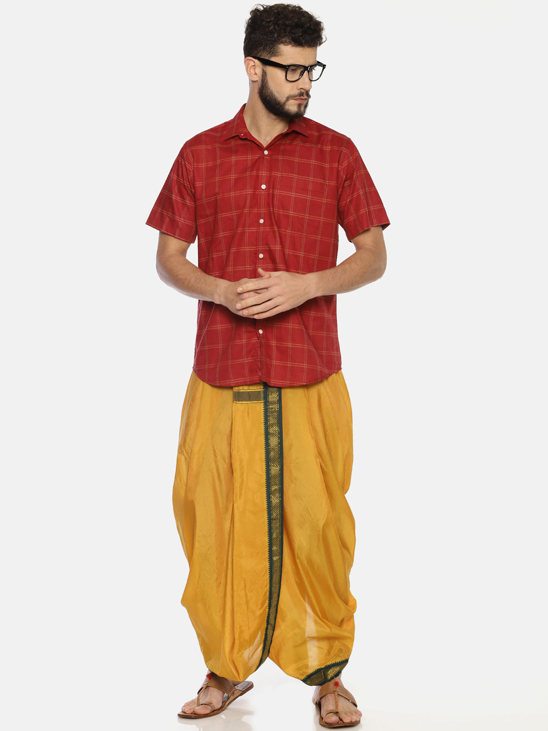 Sethukrishna Men Mustard Yellow Solid Readymade Dhoti Pant | Grocsy