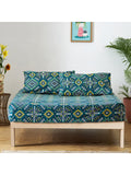 Chumbak Blue & Yellow Ethnic Motifs 136 TC Queen Bedsheet with 2 Pillow Covers | Grocsy