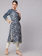 Aks Ethnic Motifs Printed Mandarin Collar Straight Kurta | Grocsy