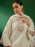 Sangria Off White Floral Embroidered Pure Cotton Kurta With Palazzo & Dupatta | Grocsy
