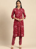 All About You Women Red Floral Printed Kurta with Trousers | Grocsy