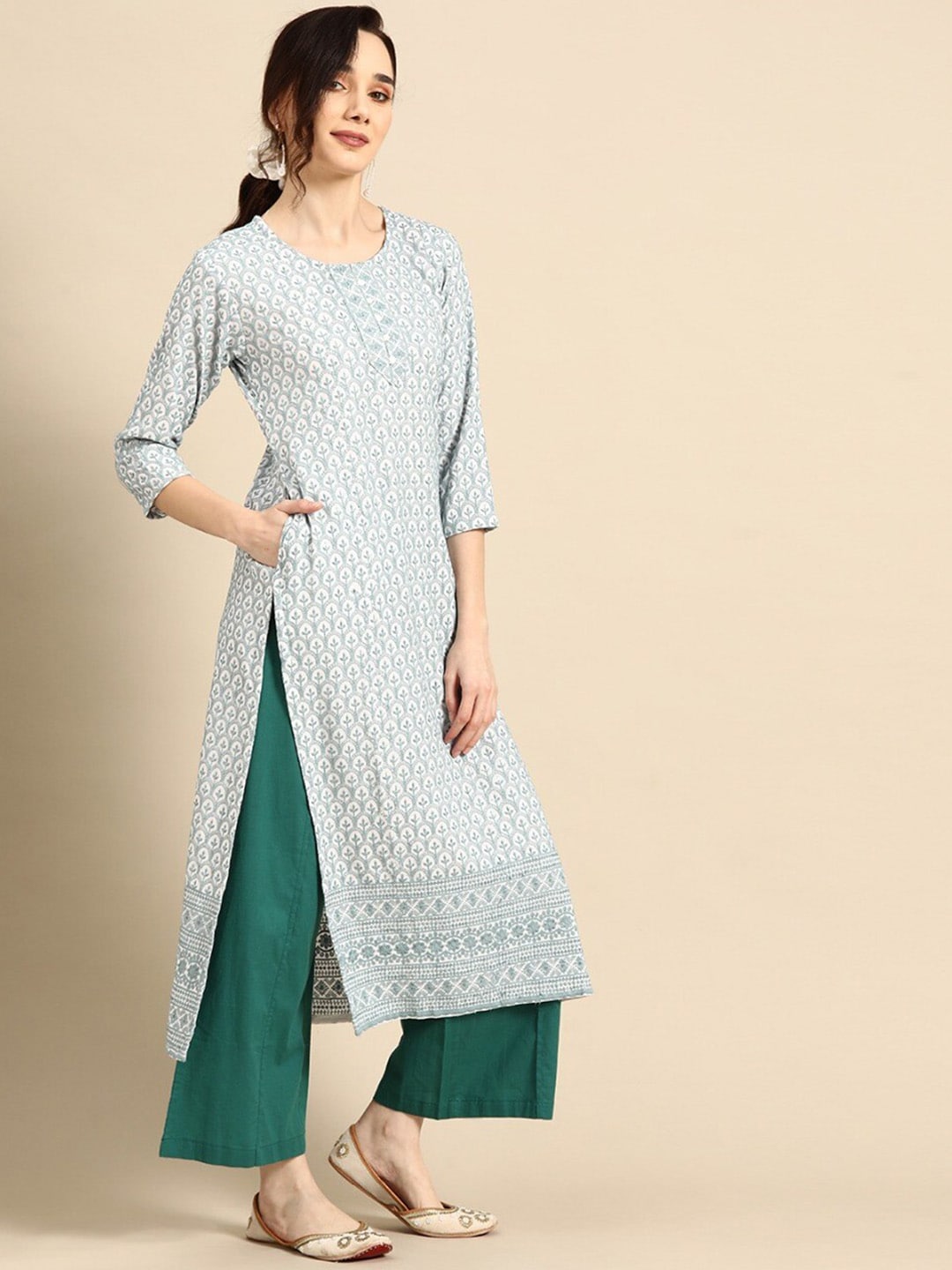Sangria Floral Embroidered Straight Regular Kurta | Grocsy