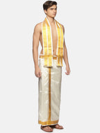 Sethukrishna Cream-Coloured Solid Dhoti For Men | Grocsy