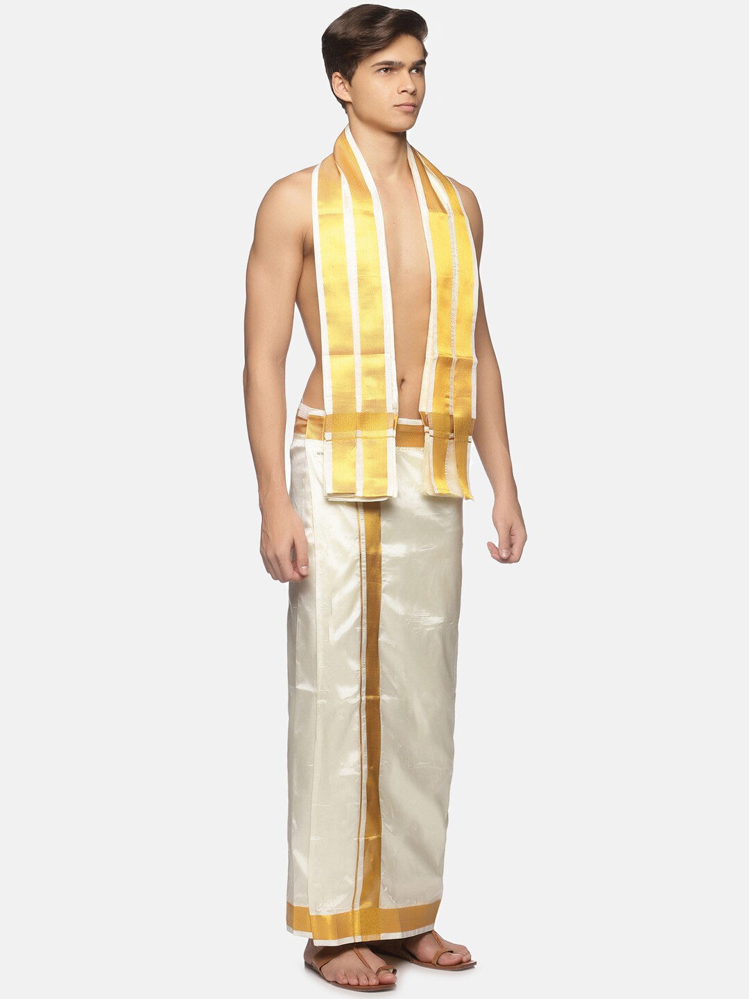 Sethukrishna Cream-Coloured Solid Dhoti For Men | Grocsy