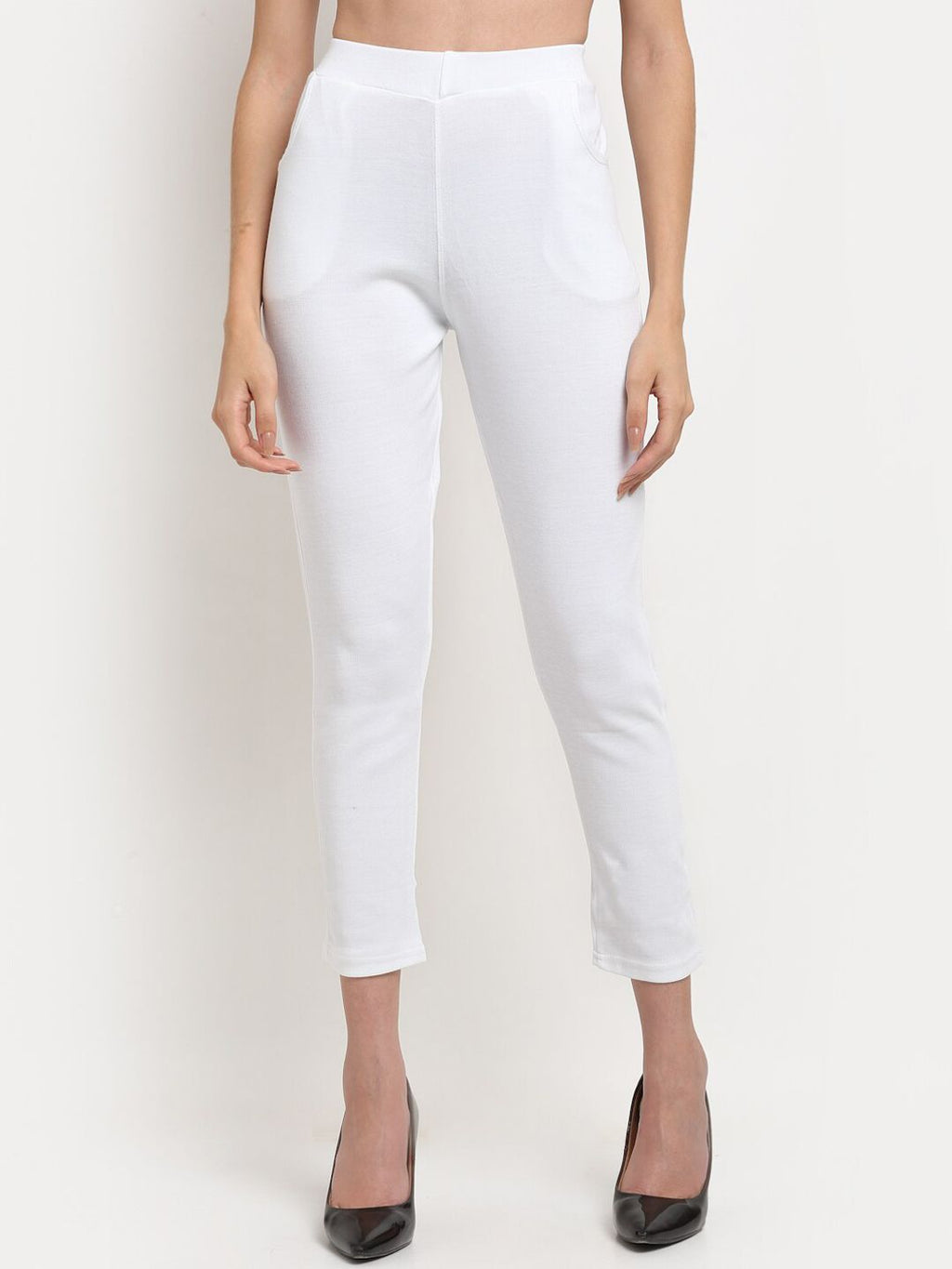 TAG 7 Women White Solid Ankle Length Leggings Pants | Grocsy