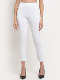 TAG 7 Women White Solid Ankle Length Leggings Pants | Grocsy