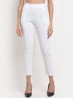TAG 7 Women White Solid Ankle Length Leggings Pants | Grocsy
