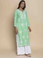HOUSE OF KARI Floral Embroidered Chikankari Straight Kurta | Grocsy