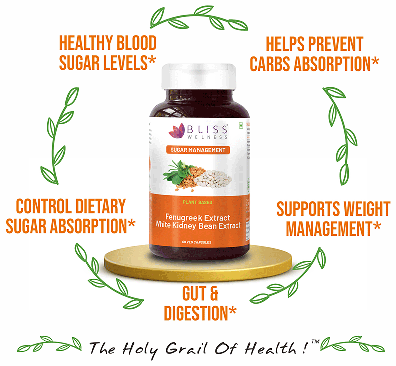 Bliss Welness Sugar Management Fenugreek White Kidney Bean Extract Veg Capsule | Grocsy