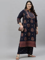 Sztori Plus Size Floral Printed Round Neck Straight Kurta with Palazzos | Grocsy