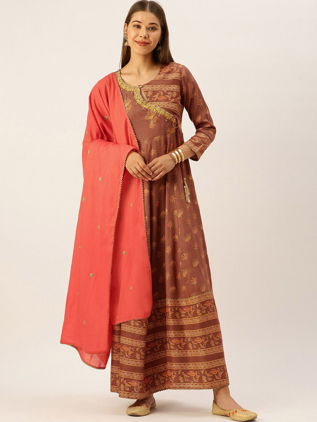 HERE&NOW Women Embroidered Regular Sleeves Kurta with Dupatta | Grocsy