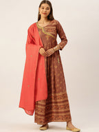 HERE&NOW Women Embroidered Regular Sleeves Kurta with Dupatta | Grocsy