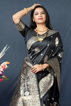 Jyoti Fashion Women's Black Paithani Silk Zari Woven Saree with Blouse | Grocsy