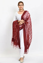 Mominos Fashion Moeza Women's Orgenza Mirror Stripe Thread Work Maroon Dupatta | Grocsy