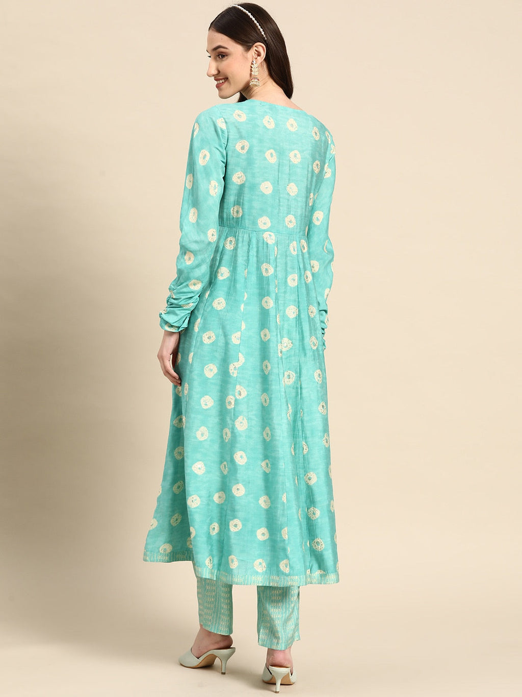 Sangria Women Ethnic Motifs Printed Empire Gotta Patti Kurta with Trousers | Grocsy