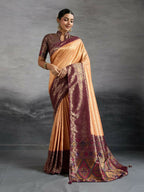 PR Fashion Coffee Kanjivaram Soft Silk Kadiyal Pattern Double Zari Woven Patta, Meenakari Woven Pallu Saree | Grocsy