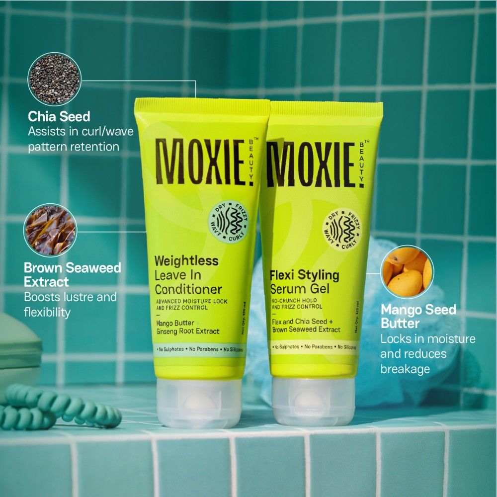 Moxie Beauty Wavy Travel Routine - Shampoo, Conditioner, Leave-In Conditioner & Styling Serum Gel | Grocsy