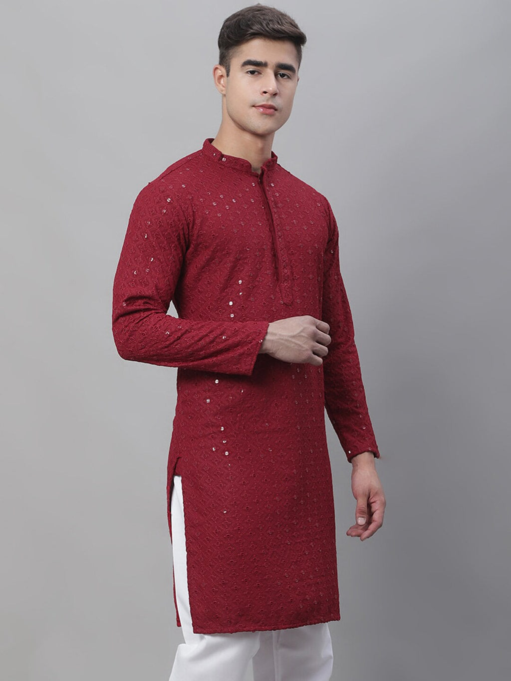 Sojanya Ethnic Motifs Embroidered Sequinned Pure Cotton Kurta | Grocsy