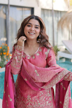 Teeya Creation Womens New Pink Color Fendi Crush With Zari & Sequins Embroidered Work | Grocsy