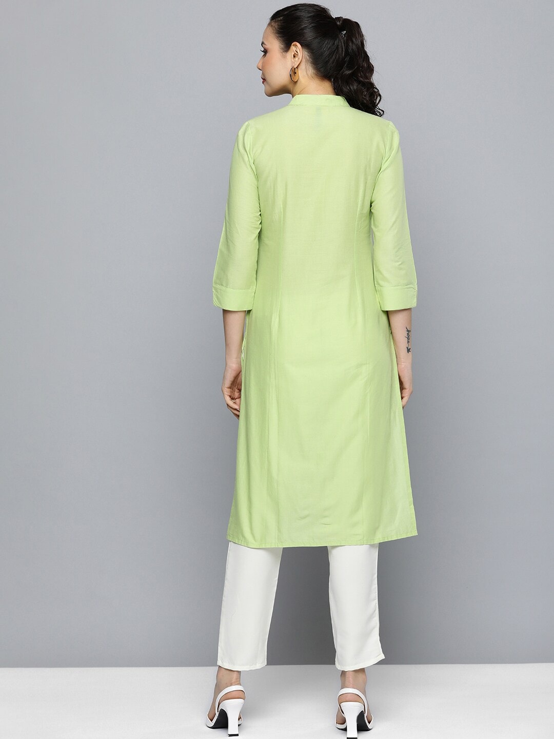 HERE&NOW Women Pure Cotton Ethnic Motifs Embroidered Thread Work Kurta | Grocsy