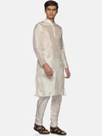 Sethukrishna Men Cream-Coloured Kurta with Pyjamas | Grocsy