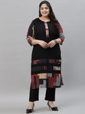Sztori Black & Red Ethnic Motifs Printed Crepe A-Line Kurta | Grocsy