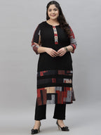 Sztori Black & Red Ethnic Motifs Printed Crepe A-Line Kurta | Grocsy