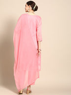 Sangria Women Pink Ethnic Motifs Printed Chanderi Cotton Kurta with Trousers & With Dupatta | Grocsy