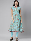 Souchii Blue Floral Printed Floral Anarkali Kurta | Grocsy