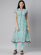 Souchii Blue Floral Printed Floral Anarkali Kurta | Grocsy