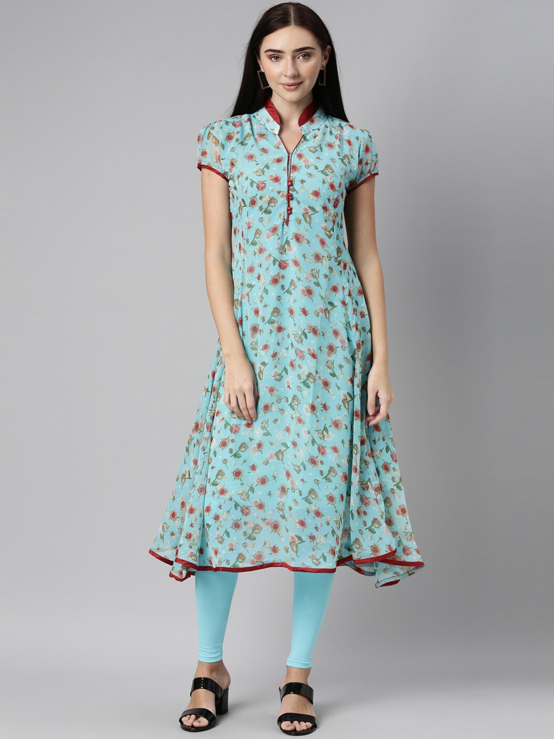 Souchii Blue Floral Printed Floral Anarkali Kurta | Grocsy