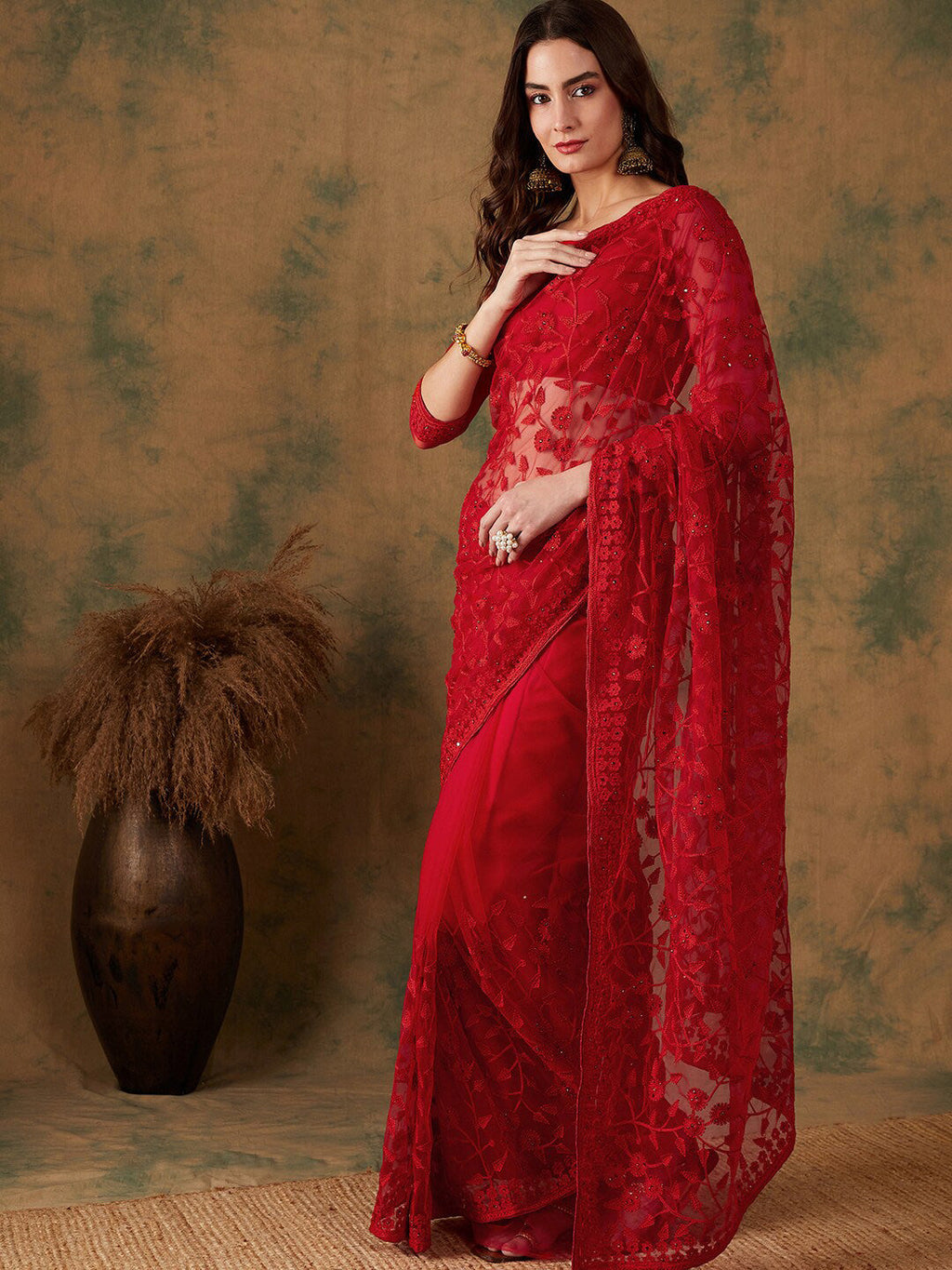 Sangria Embroidered Net Sarees | Grocsy