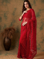 Sangria Embroidered Net Sarees | Grocsy