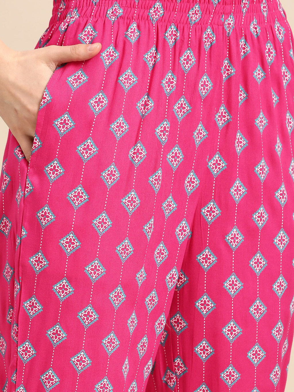 Sangria Pink Ethnic Motifs Printed Pure Cotton Kurta With Trouser | Grocsy