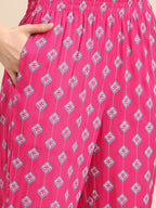 Sangria Pink Ethnic Motifs Printed Pure Cotton Kurta With Trouser | Grocsy