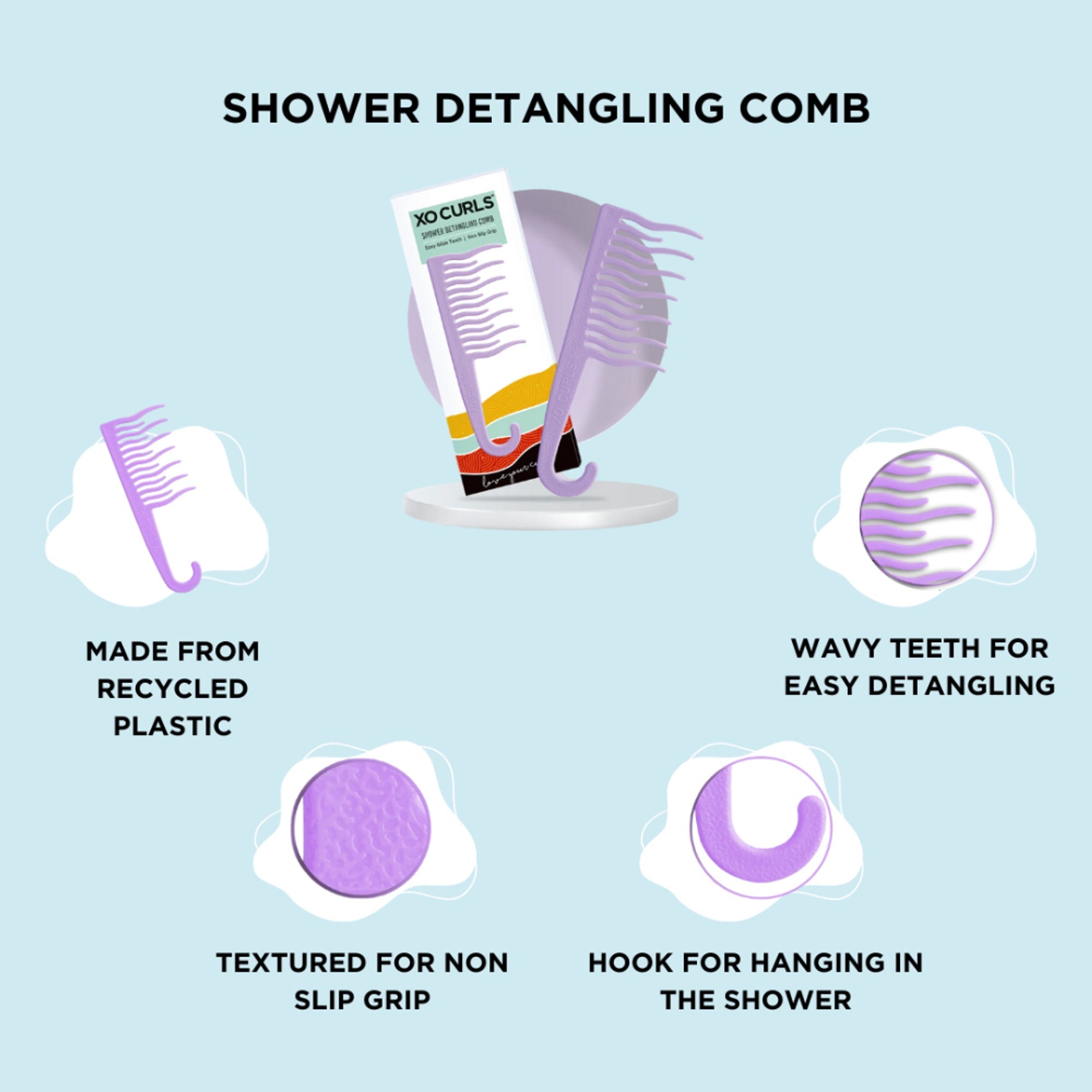 XO Curls Shower Detangling Comb - Lavender | Grocsy