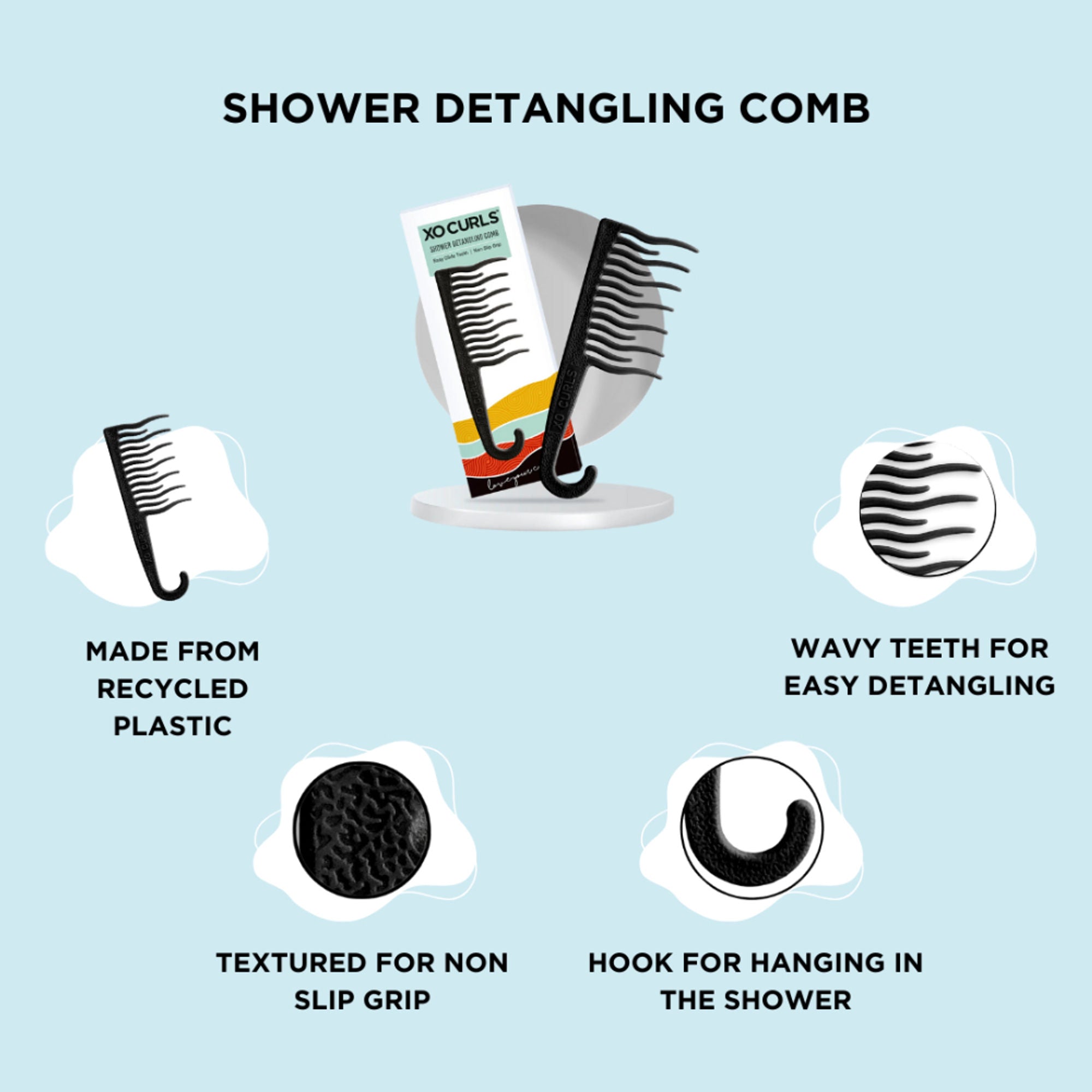 XO Curls Shower Detangling Comb - Black | Grocsy