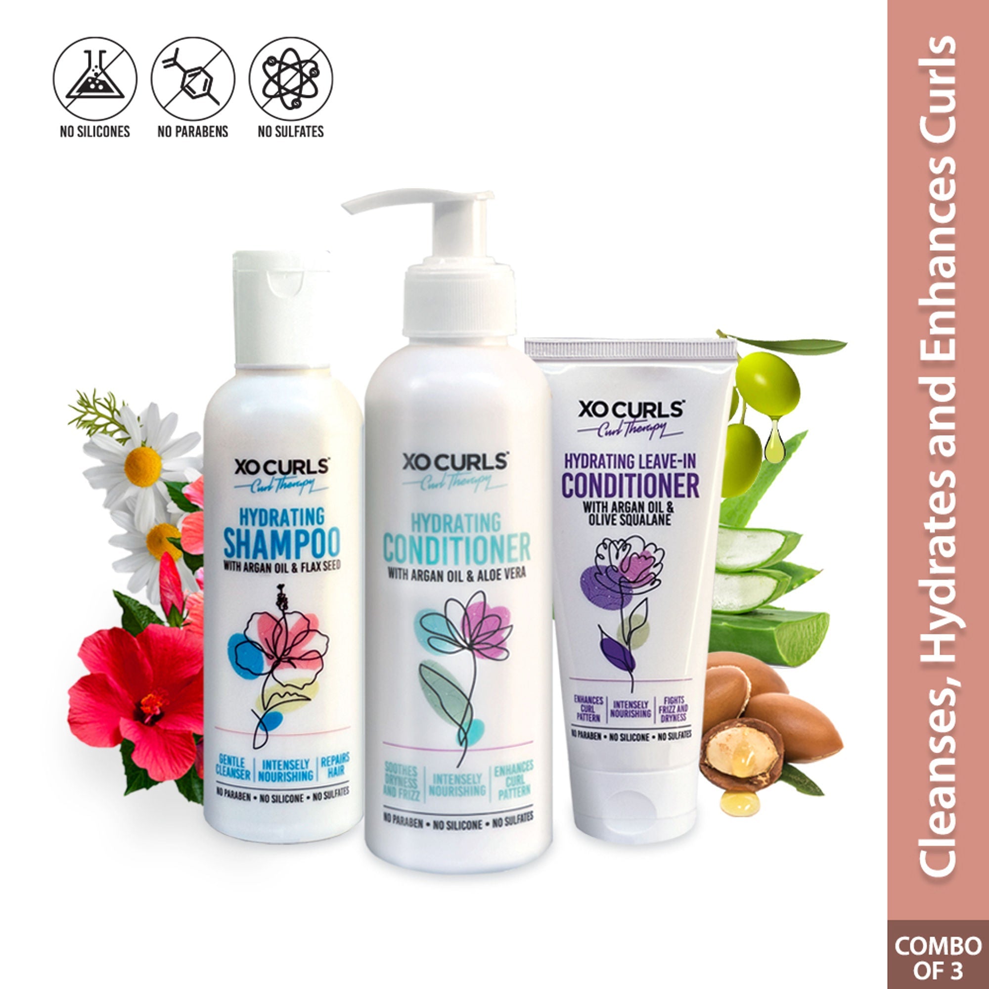 XO Curls Shampoo, Conditioner & Leave-In Conditioner Combo | Grocsy