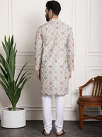 Sojanya Men Beige Printed Cotton Linen Kurta with Churidar | Grocsy