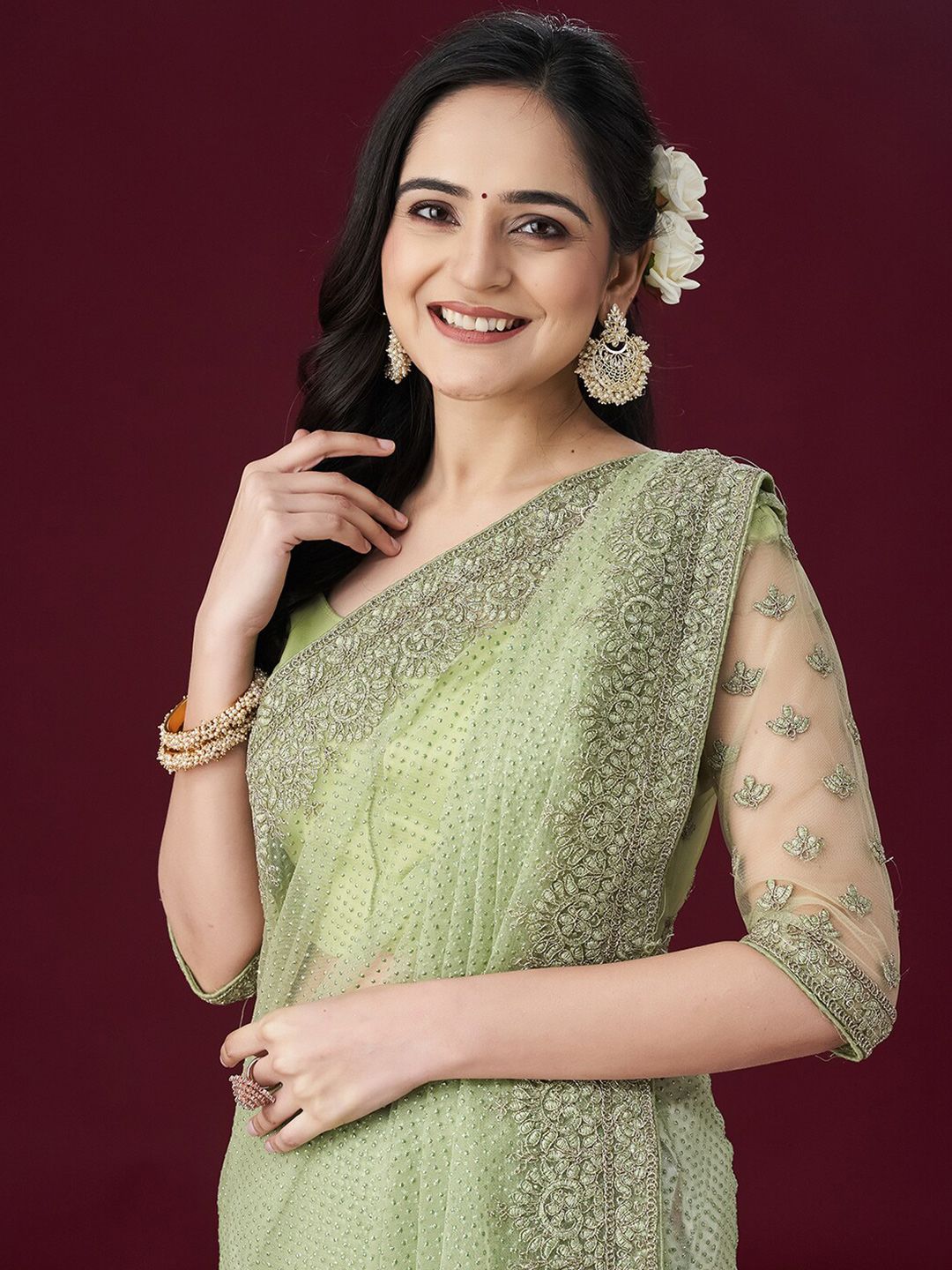 kasee Ethnic Motifs Embellished Net Sarees | Grocsy