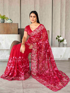 Tikhi Imli Floral Embroidered Chiffon Heavy Work Saree | Grocsy