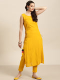 Sangria Women Yellow Solid Straight Kurta | Grocsy