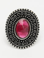 NVR Women's Pink Silver-Toned German Silver Adjustable Finger Ring | Grocsy